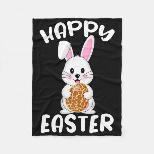 Happy Easter Egg Bunny Giraffe Print Bunny Easter Fleece Blanket