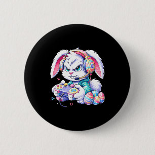 Happy easter egg bunny video game for kids boys 6 cm round badge