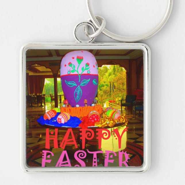 Happy Easter Egg Centerpiece for Spring Key Ring (Front)