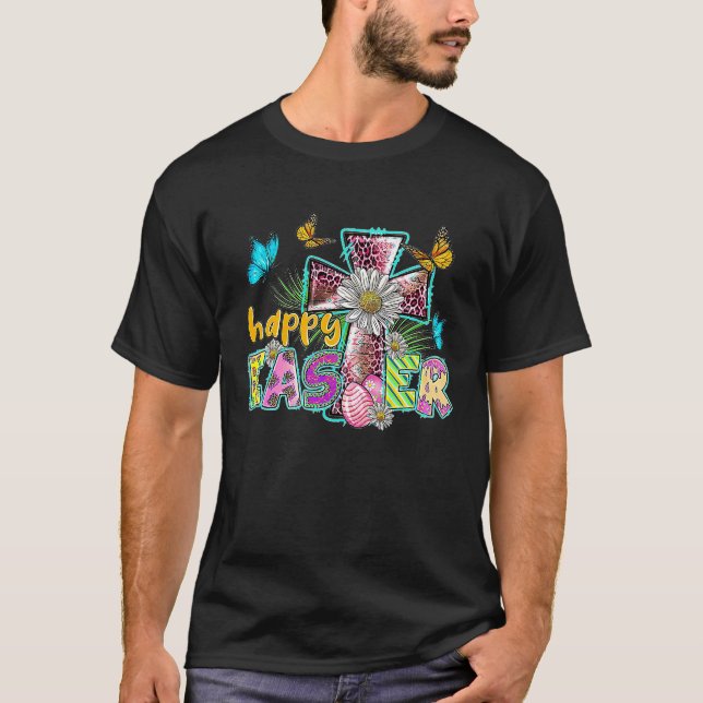 Happy Easter Egg Christian Leopard Jesus Cross But T-Shirt (Front)