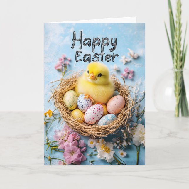 Happy Easter Egg Cute Chick Card (Front)