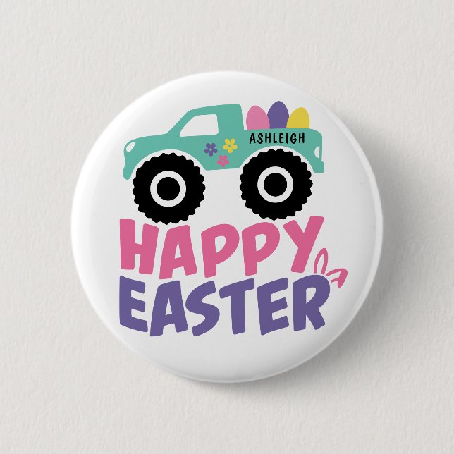 Happy Easter Egg Girly Truck Modern 6 Cm Round Badge (Front)