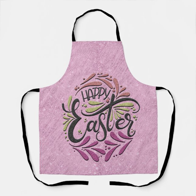 Happy Easter Egg Glittery Lilac Baking Apron (Front)