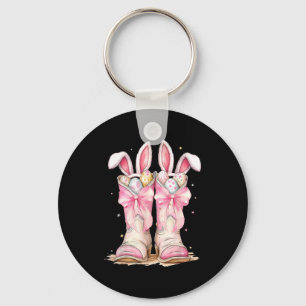 Happy Easter Egg Howdy Western Cowboy Boots Bunny Key Ring