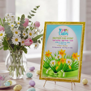 Happy Easter Egg Hunt   Spring Floral Daisy Party Invitation