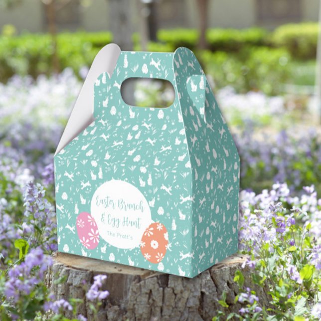 Happy Easter egg hunt turquoise hand draw Favour Box (Happy Easter egg hunt turquoise hand draw Favor Boxes
)