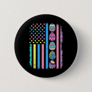 Happy Easter Egg Hunting Usa American Flag Men Wom 6 Cm Round Badge