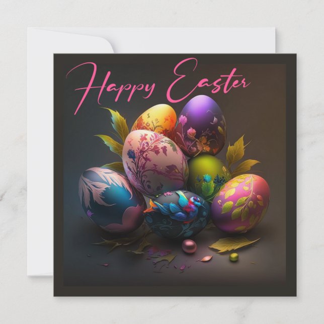 Happy Easter egg multicolore Holiday Card (Front)
