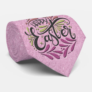 Happy Easter Egg on Lilac Background Tie