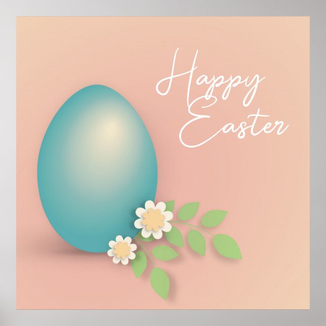 Happy Easter Egg pastel blue pink floral   Poster (Front)