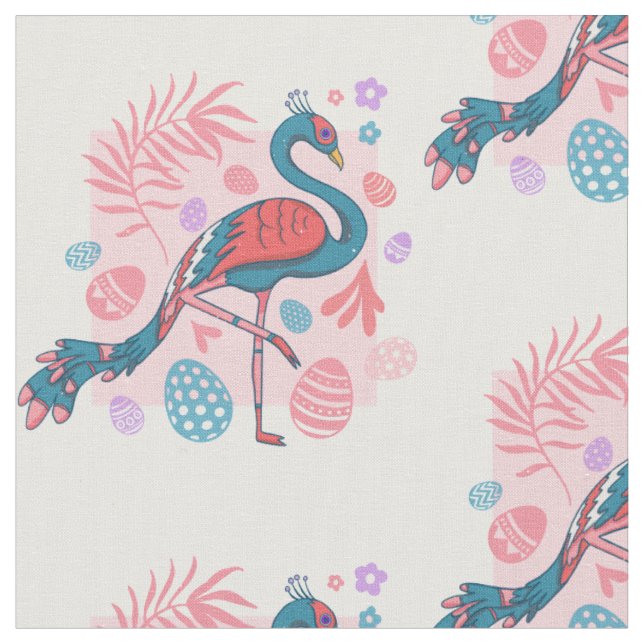 happy Easter Egg peacock retro Fabric (Close Up)