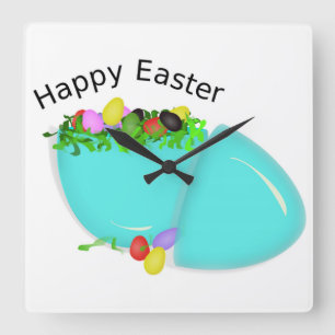 "HAPPY EASTER" EGG SQUARE WALL CLOCK