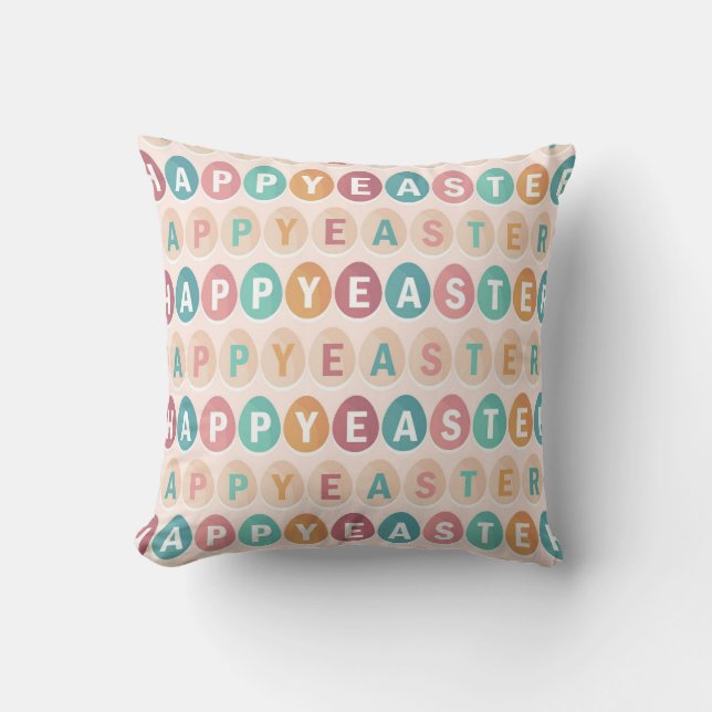 Happy Easter Egg Typography Pattern Cushion (Front)