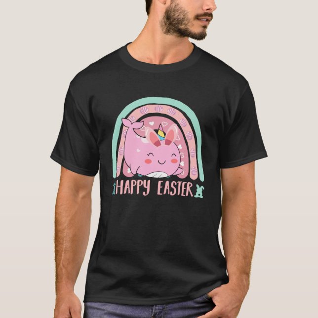 Happy Easter Egg Y'all Rainbow  Narwhal T-Shirt (Front)