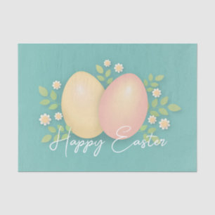 Happy Easter eggs and flowers soft blue Tissue Paper