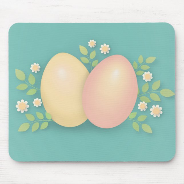 Happy Easter eggs and flowers soft pink yellow  Mouse Pad (Front)