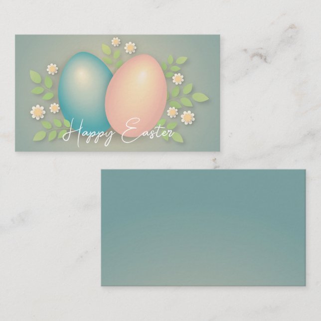 Happy Easter eggs and spring flowers soft blue   Enclosure Card (Front/Back)