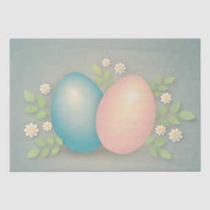 Happy Easter eggs and spring flowers soft blue Tissue Paper