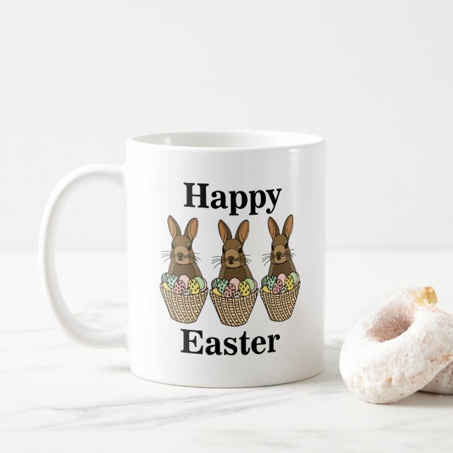 Happy Easter Eggs Basket Bunny Happy Easter Coffee Mug (With Donut)