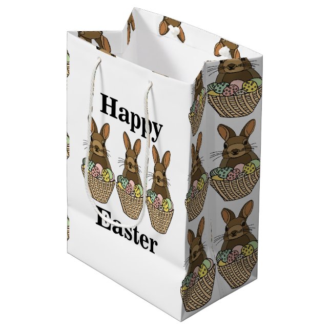Happy Easter Eggs Basket Bunny Happy Easter  Medium Gift Bag (Front Angled)