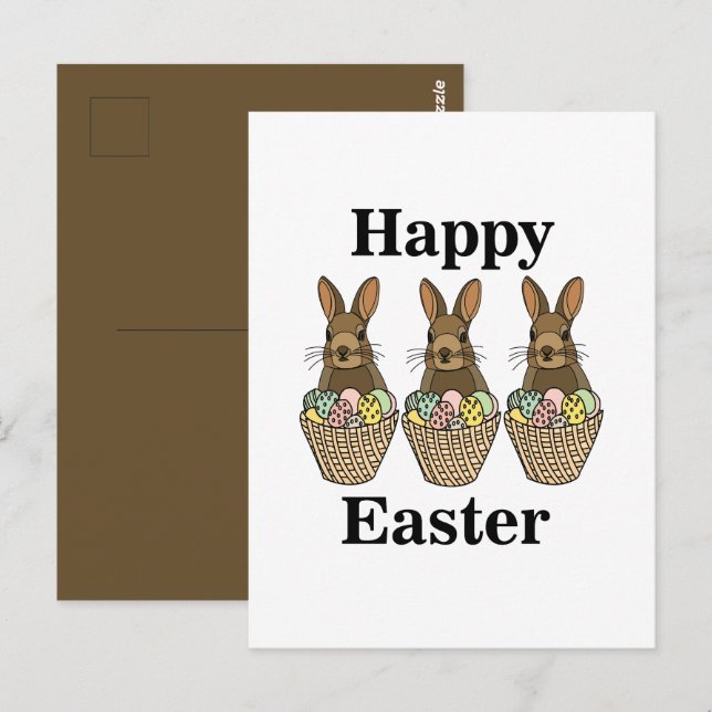 Happy Easter Eggs Basket Bunny Happy Easter Postcard (Front/Back)