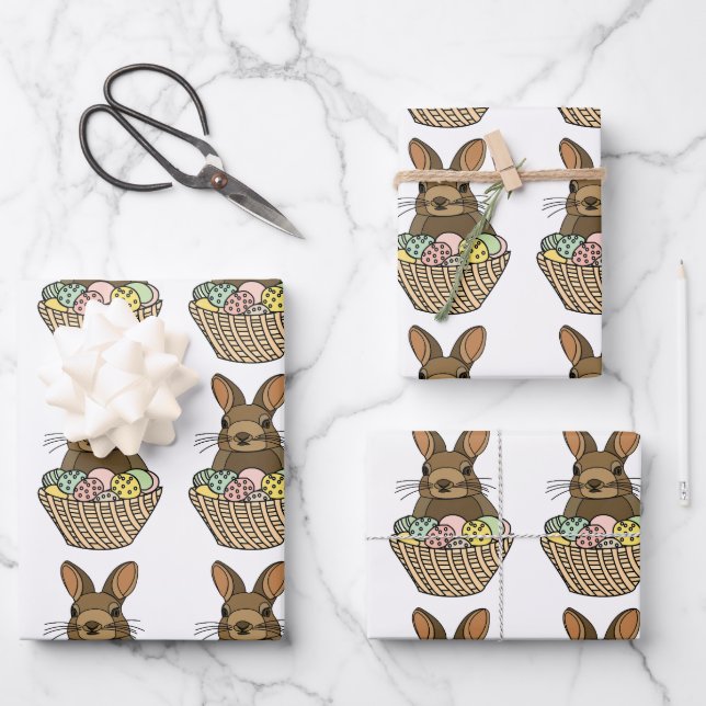 Happy Easter Eggs Basket Bunny Happy Easter  Wrapping Paper Sheet (Front)