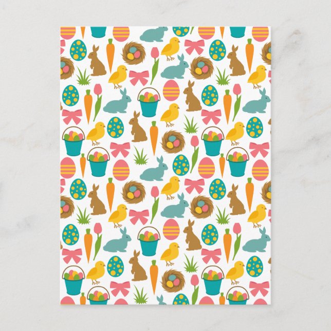 Happy Easter Eggs Bunny Chicks Patten  Postcard (Front)
