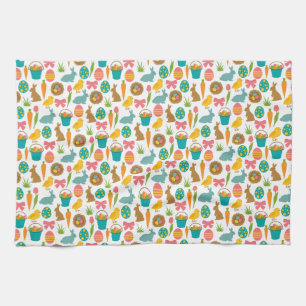 Happy Easter Eggs Bunny Chicks Patten  Tea Towel