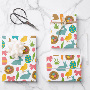 Happy Easter Eggs Bunny Chicks Patten  Wrapping Paper Sheet