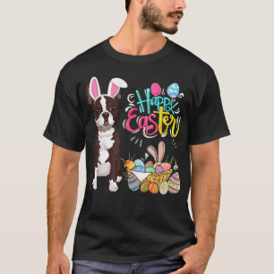 Happy Easter Eggs Bunny Dog Boston Terrier Boys Gi T-Shirt