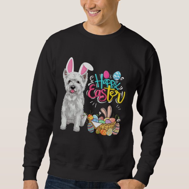 Happy Easter Eggs Bunny Dog Westie Boys Girls Sweatshirt (Front)