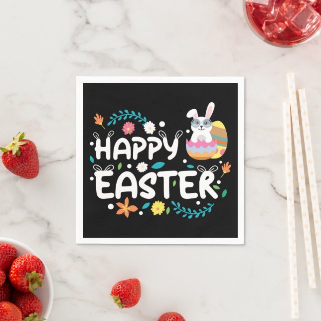 Happy Easter, Eggs, Bunny & Flowers Napkin (Insitu)