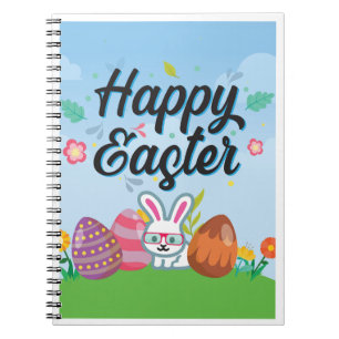 Happy Easter Eggs Bunny & Flowers Notebook