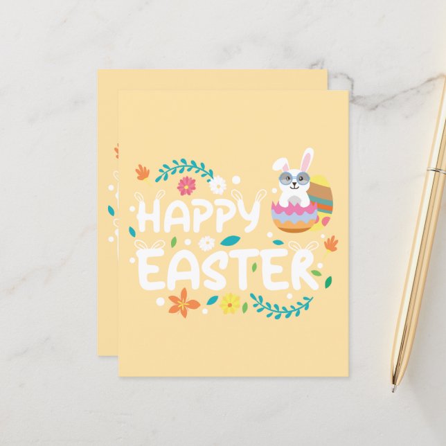 Happy Easter, Eggs, Bunny & Flowers Stationery  (Front/Back In Situ)