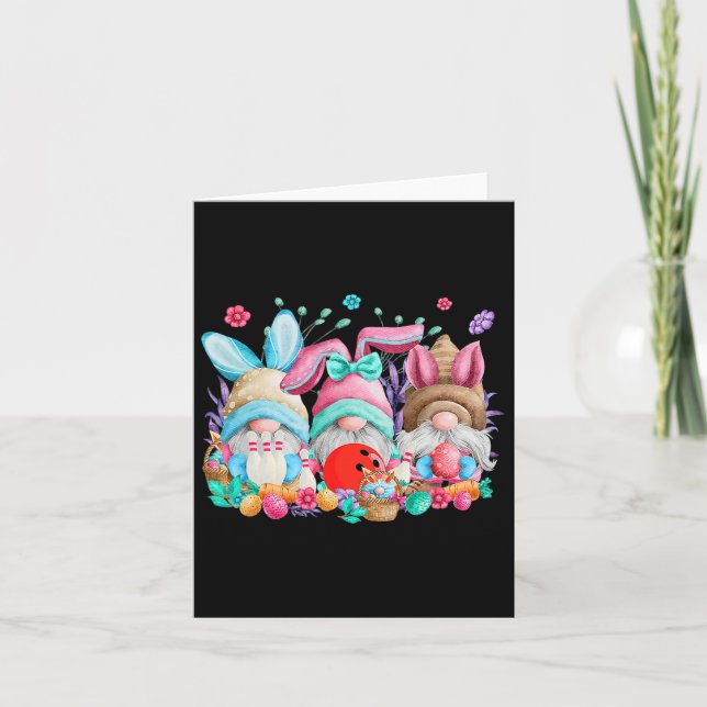Happy Easter Eggs Bunny Gnomes Bowling Lover Easte Card (Front)