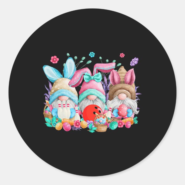Happy Easter Eggs Bunny Gnomes Bowling Lover Easte Classic Round Sticker (Front)