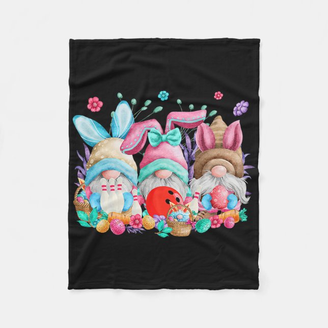 Happy Easter Eggs Bunny Gnomes Bowling Lover Easte Fleece Blanket (Front)