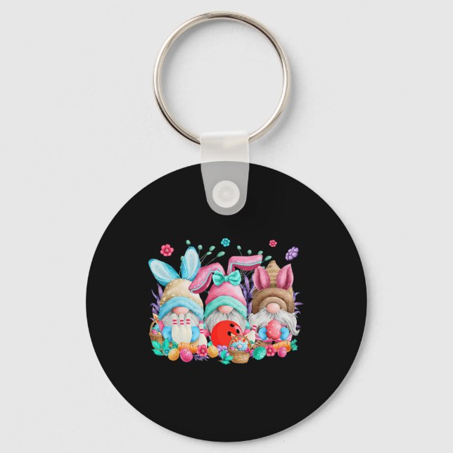 Happy Easter Eggs Bunny Gnomes Bowling Lover Easte Key Ring (Front)