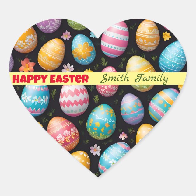 Happy Easter Eggs Collection Heart Sticker (Front)