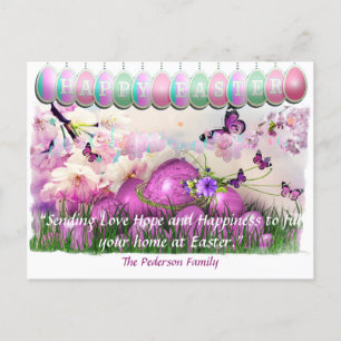 Happy Easter Eggs Colourful Spring Garden Flowers  Postcard