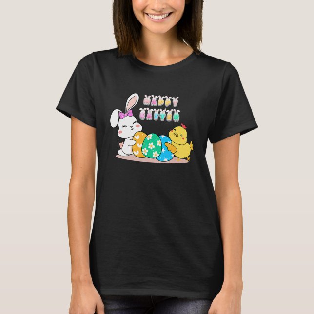 happy easter eggs egg bunny chick T-Shirt (Front)