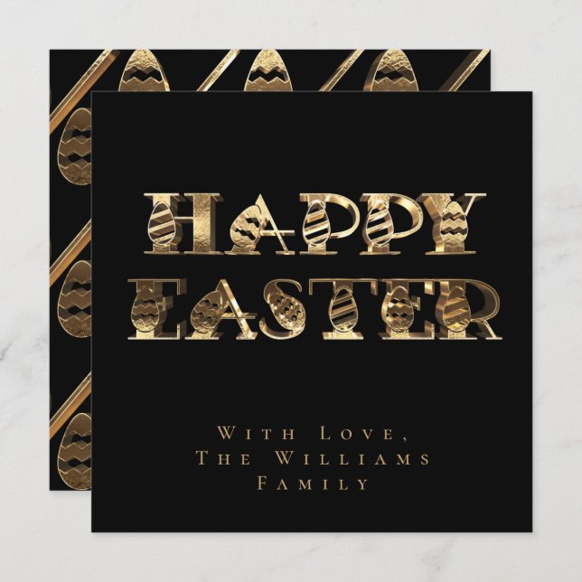 Happy Easter Eggs Elegant Black and Gold Easter Holiday Card (Front/Back)