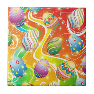 Happy Easter Eggs Festive Pattern Ceramic Tile