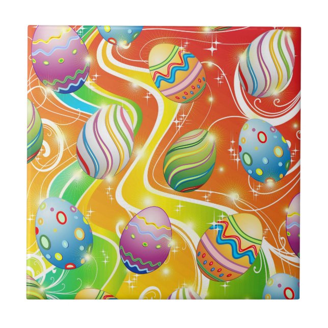 Happy Easter Eggs Festive Pattern Ceramic Tile (Front)