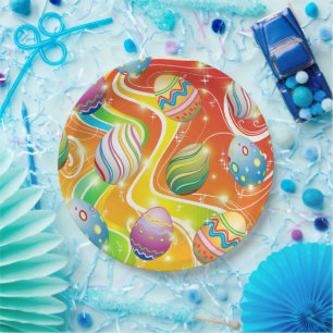 Happy Easter Eggs Festive Pattern Paper Plate
