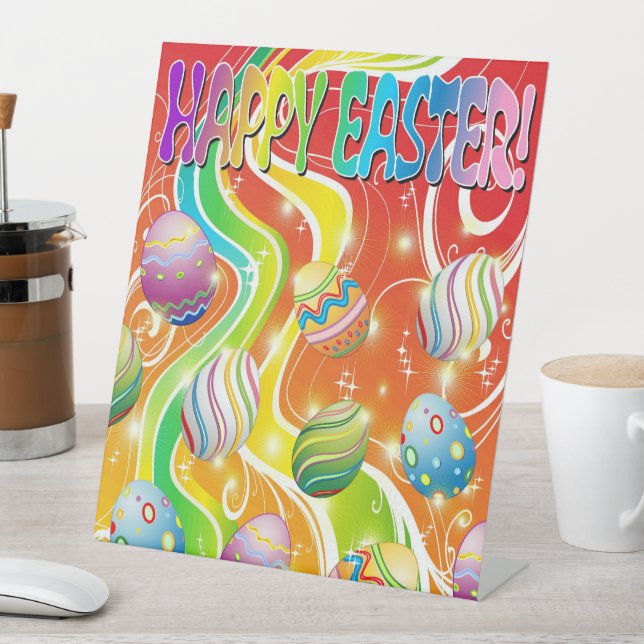 Happy Easter Eggs Festive Pattern Pedestal Sign (In SItu)
