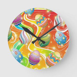 Happy Easter Eggs Festive Pattern Round Clock