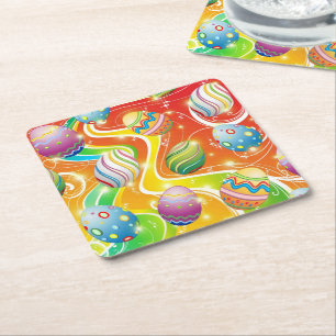 Happy Easter Eggs Festive Pattern Square Paper Coaster