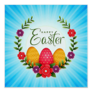 Happy Easter Eggs Flowers-23798 Poster