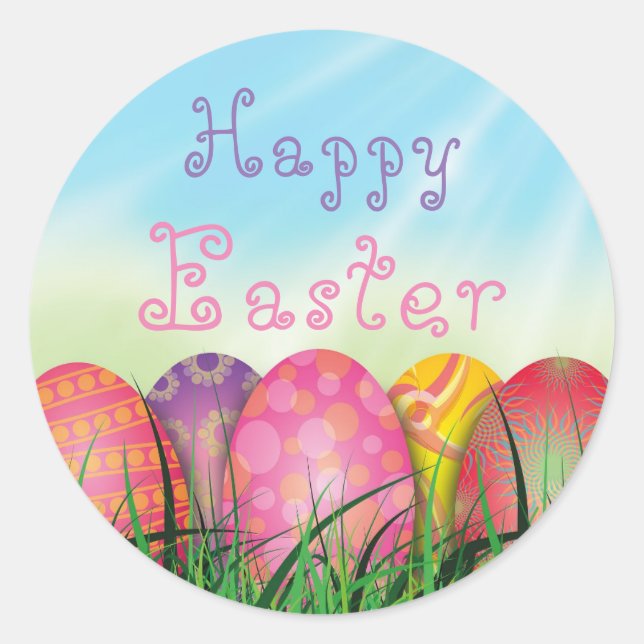 Happy Easter Eggs Grass Spring Sticker (Front)